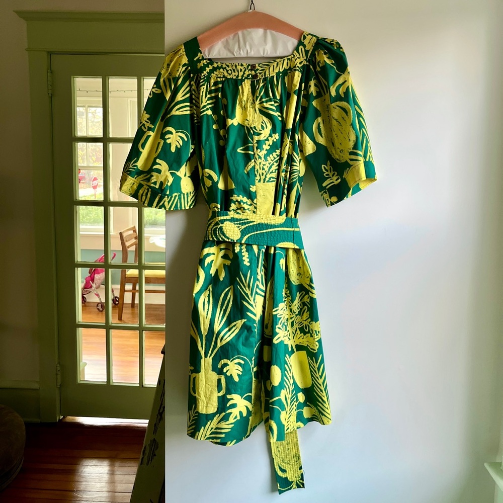 WHIT NY Green and Yellow flower pot Dress- Sz S